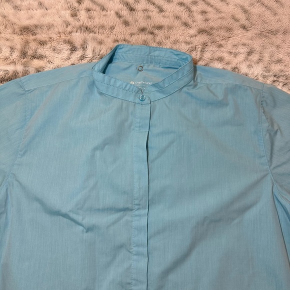 Chef  Uniform Women Sz large Long Sleeve Button New Baby Blue new - Picture 7 of 15